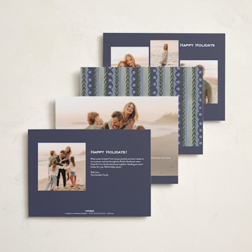 This is a juniper holiday photo cards with standard by Amy Kross called primary printing on recycled smooth signature in standard