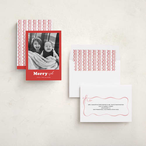 This is a peppermint holiday photo cards with standard by Carrie ONeal called festive-ish printing on recycled smooth signature in standard