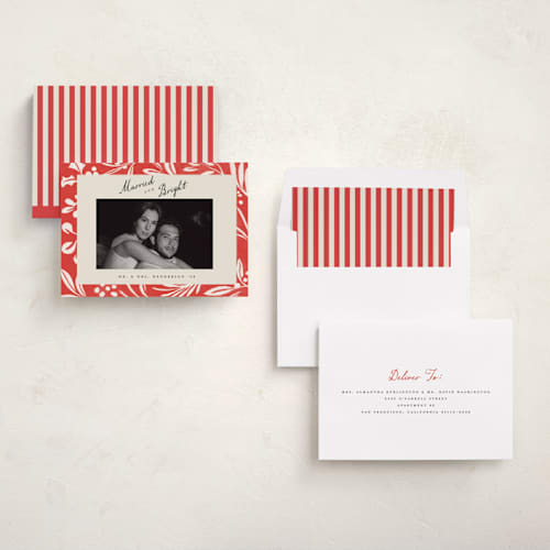 This is a candy cane holiday photo cards with standard by Teju Reval called bold botanicals printing on recycled smooth signature in standard