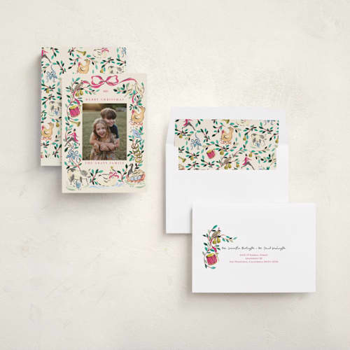 This is a jewel holiday photo cards with standard by Sarah Knight called 12 days of christmas printing on recycled smooth signature in standard
