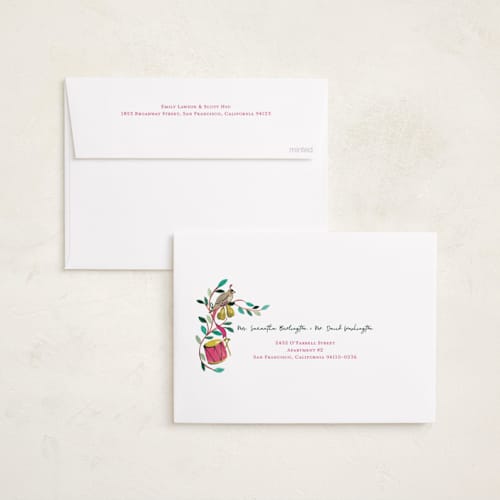 This is a jewel holiday photo cards with standard by Sarah Knight called 12 days of christmas printing on recycled smooth signature in standard