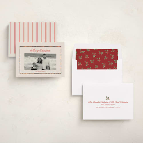 This is a scarlet holiday photo cards with standard by Alethea and Ruth called tiny tortoise border printing on recycled smooth signature in standard