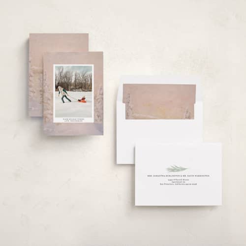 This is a gingerbread holiday photo cards with standard by Lindsay Megahed called winter wishes printing on recycled smooth signature in standard