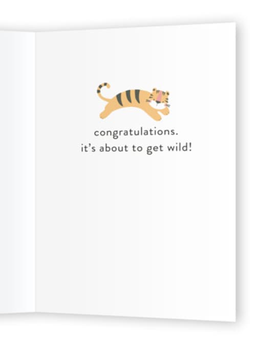 This is a beige new baby greeting cards with standard by peetie design called wild baby printing on signature in greeting cards