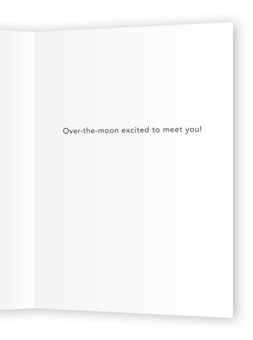 This is a baby blue new baby greeting cards with standard by Lea Velasquez called moon and stars printing on signature in greeting cards