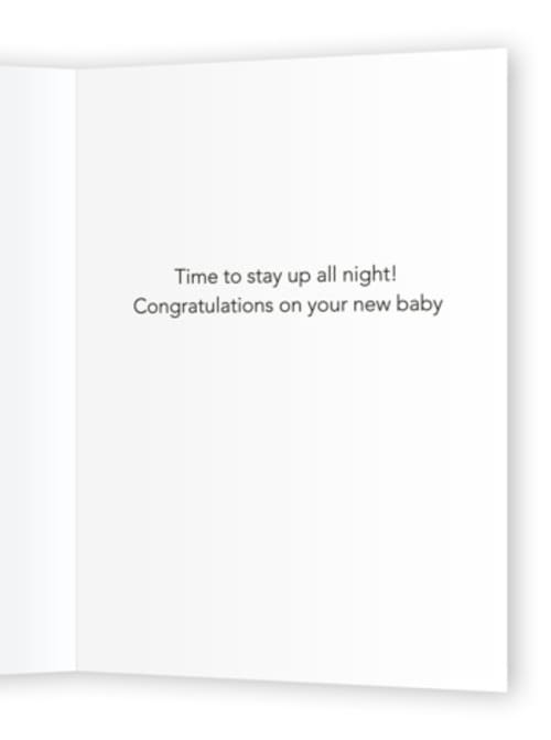 This is a baby blue new baby greeting cards with standard by Baumbirdy called poppin bottles printing on signature in greeting cards