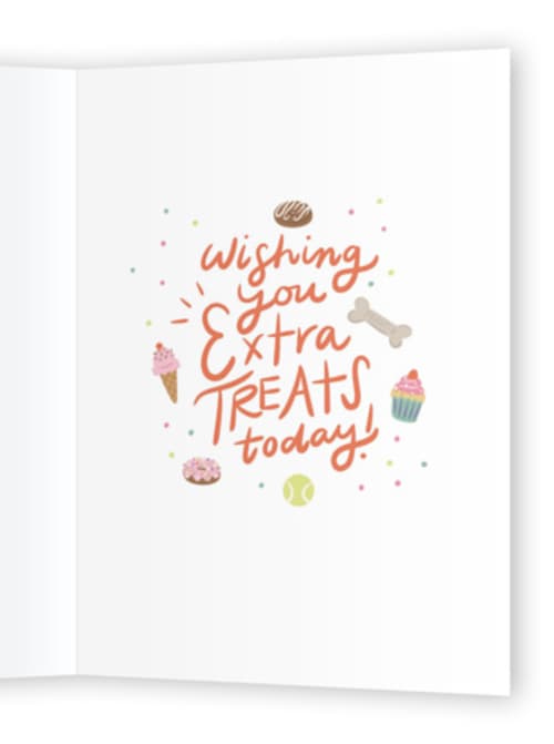 This is a mint birthday cards with standard by Lauren Jinhee called let's pawty printing on signature in greeting cards