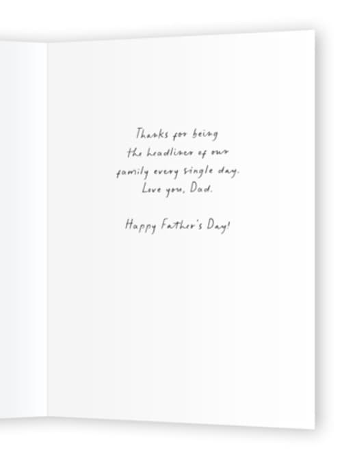 This is a paper fathers day cards with standard by Elly called breaking news printing on signature in greeting cards