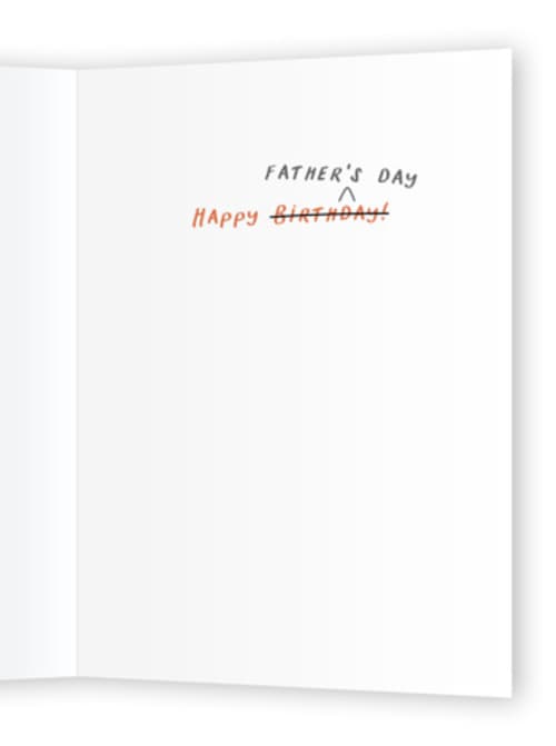 This is a tangerine fathers day cards with standard by Becky Nimoy called wrong holiday printing on signature in greeting cards