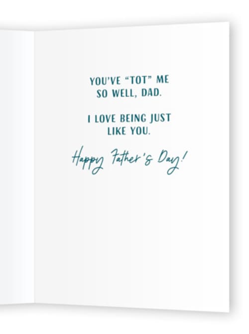 This is a surf fathers day cards with standard by Kacey Kendrick Wagner called tater & tot printing on signature in greeting cards