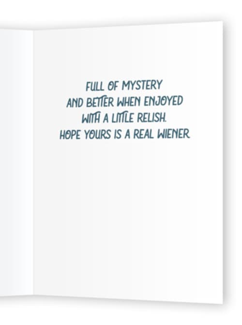 This is a blue spruce birthday cards for him with standard by Jenna Holcomb called hot dog printing on signature in greeting cards