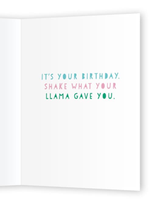 This is a bubblegum birthday cards for her with standard by Lori Wemple called llama birthday printing on signature in greeting cards