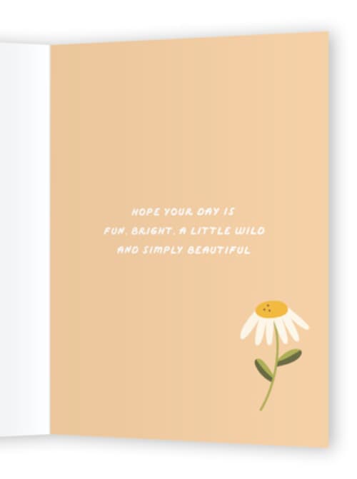 This is a daisy birthday cards for her with standard by Lauren Jinhee called dancing daisies printing on signature in greeting cards