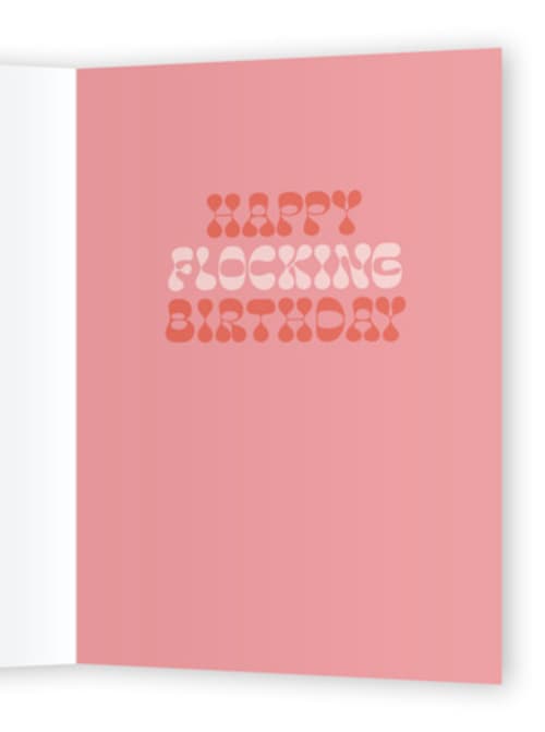 This is a flamingo birthday cards for her with standard by Baumbirdy called what the flock printing on signature in greeting cards