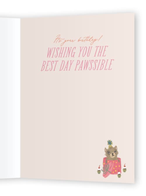 This is a petal birthday cards for her with standard by Jackie Crawford called puppy and presents pawty printing on signature in greeting cards
