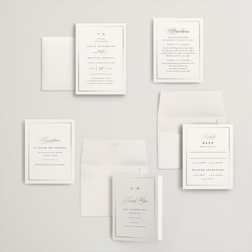 This is a linen petite wedding invitations with foil pressed by Erica Krystek called timeless printing on signature in petite