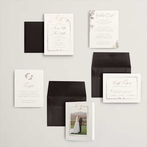 This is a porcelain petite wedding invitations with foil pressed by Leah Bisch called reflection printing on signature in petite