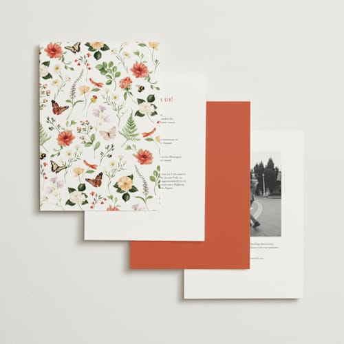This is a verona sunset petite wedding invitations with foil pressed by Sarah Knight called fleur printing on signature in petite