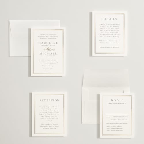 This is a cloud petite wedding invitations with foil pressed by Nicole Walsh called lustre printing on signature in petite