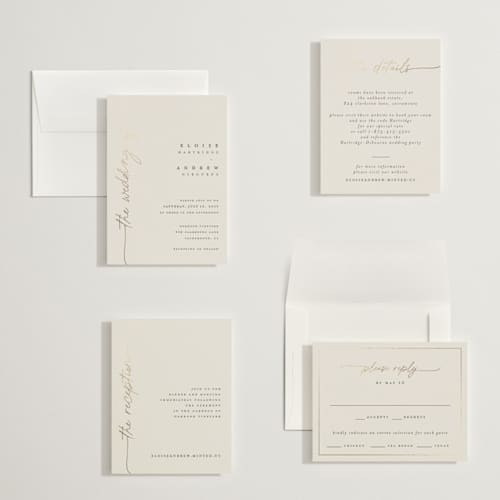 This is a linen petite wedding invitations with foil pressed by Pippa Shaw called silk printing on signature in petite