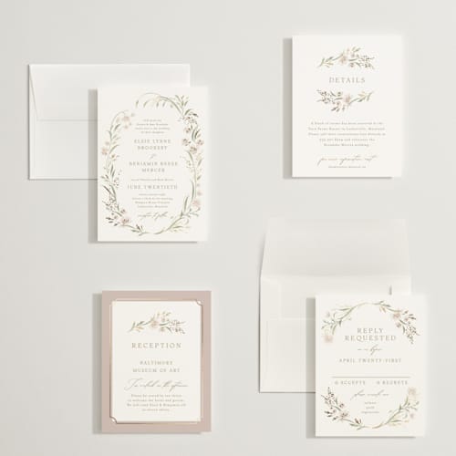 This is a spring mist petite wedding invitations with foil pressed by Erin L. Wilson called meadow printing on signature in petite