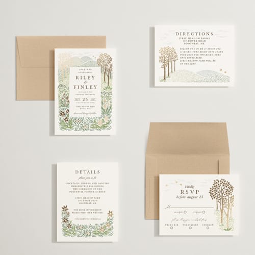 This is a forest petite wedding invitations with foil pressed by Paper Sun Studio called in the country printing on signature in petite