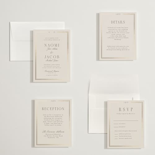This is a champagne petite wedding invitations with foil pressed by Nicole Walsh called grace printing on signature in petite