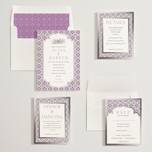 This is a iris foil stamped wedding invitations with foil pressed by Oma N. Ramkhelawan called kareem printing on signature in standard