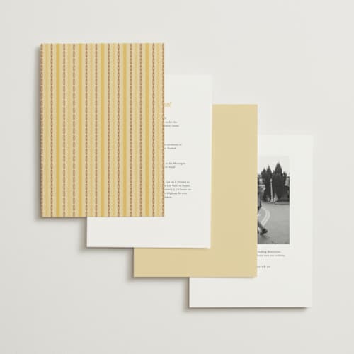 This is a butter foil stamped wedding invitations with foil pressed by Jenna Holcomb called modern vintage printing on signature in standard