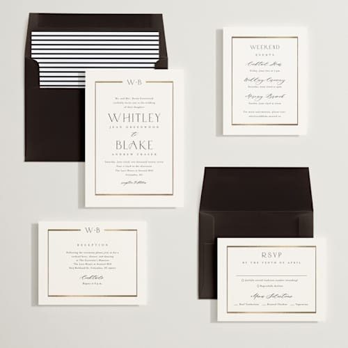This is a cotton foil stamped wedding invitations with foil pressed by Stacey Meacham called luster printing on signature in standard