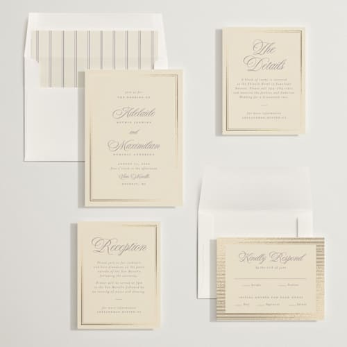 This is a mauve foil stamped wedding invitations with foil pressed by Ellen Schlegelmilch called museo printing on signature in standard