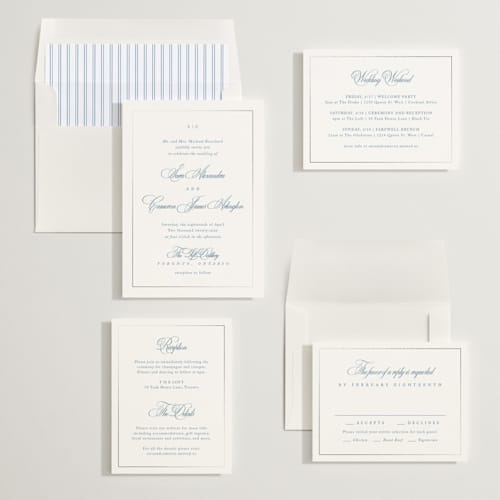 This is a ocean foil stamped wedding invitations with foil pressed by Kelly Schmidt called greenwood printing on signature in standard