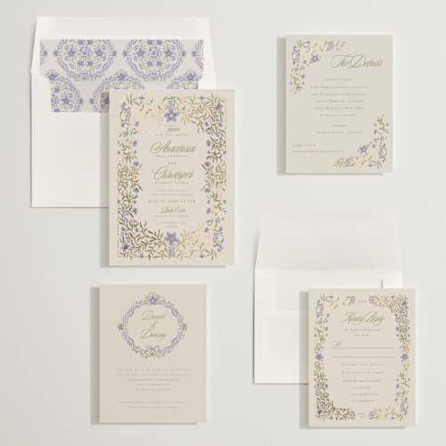 This is a heather foil stamped wedding invitations with foil pressed by Vera Lim called fairytale.. printing on signature in standard