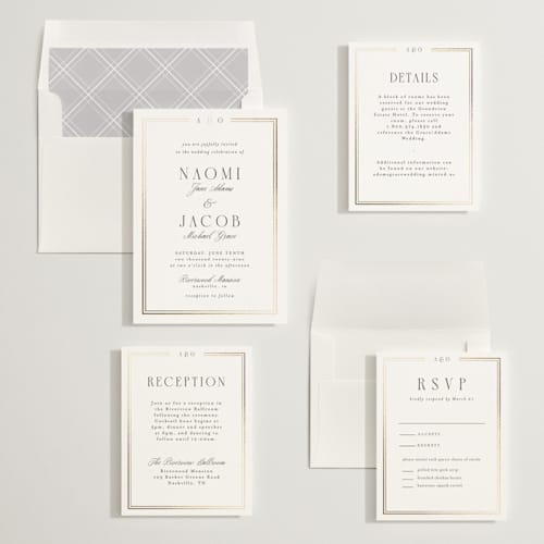 This is a pearl foil stamped wedding invitations with foil pressed by Nicole Walsh called grace printing on signature in standard