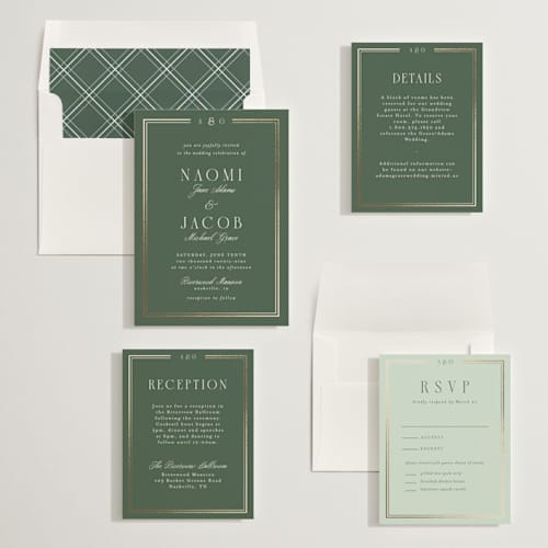 This is a fern foil stamped wedding invitations with foil pressed by Nicole Walsh called grace printing on signature in standard