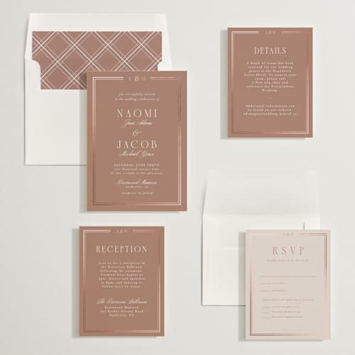 This is a rosewood foil stamped wedding invitations with foil pressed by Nicole Walsh called grace printing on signature in standard