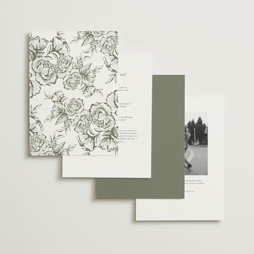 This is a sage foil stamped wedding invitations with foil pressed by Jennifer Postorino called gilded ampersand printing on signature in standard