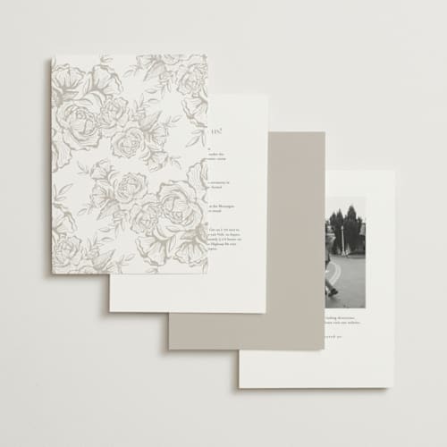 This is a taupe foil stamped wedding invitations with foil pressed by Jennifer Postorino called gilded ampersand printing on signature in standard
