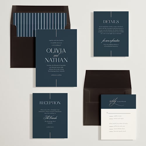 This is a midnight foil stamped wedding invitations with foil pressed by Jessica Williams called aligned printing on signature in standard