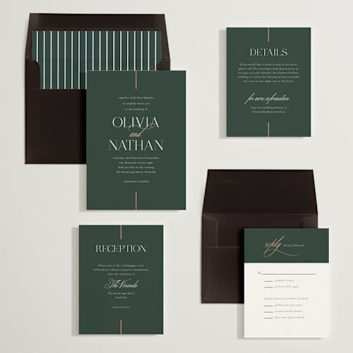 This is a ivy foil stamped wedding invitations with foil pressed by Jessica Williams called aligned printing on signature in standard