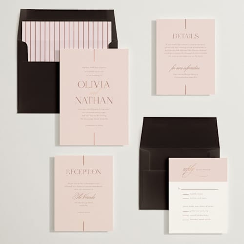 This is a petal foil stamped wedding invitations with foil pressed by Jessica Williams called aligned printing on signature in standard