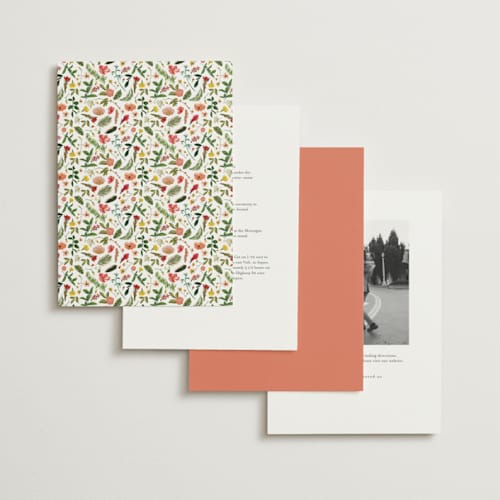 This is a papaya foil stamped wedding invitations with foil pressed by Susan Moyal called tropica printing on signature in standard
