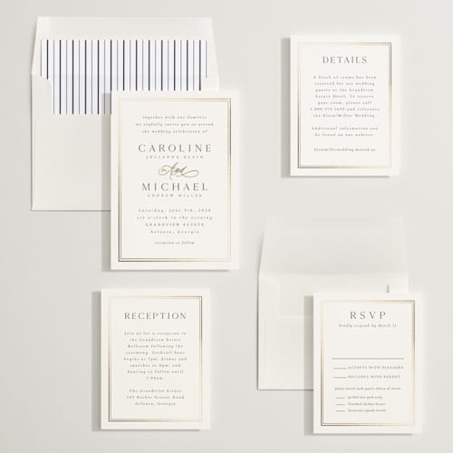 This is a cloud foil stamped wedding invitations with foil pressed by Nicole Walsh called lustre printing on signature in standard