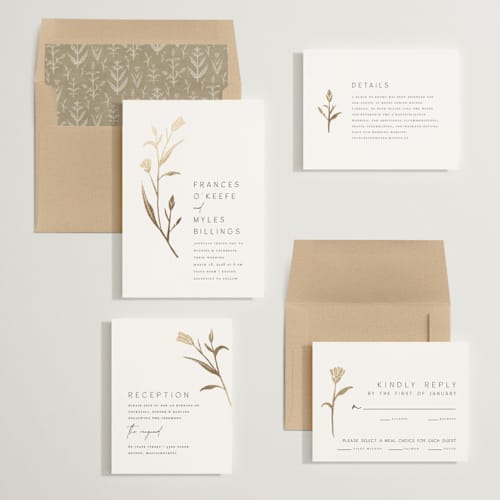 This is a cotton foil stamped wedding invitations with foil pressed by Amy Kross called perennial printing on signature in standard