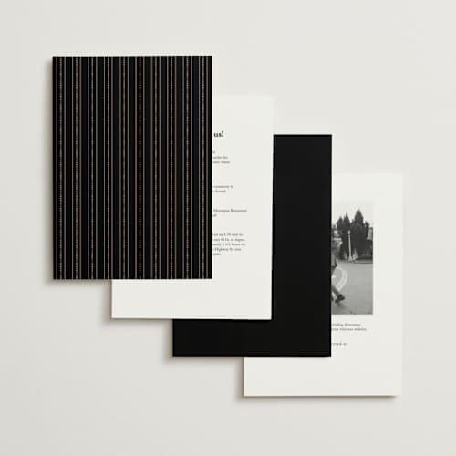 This is a onyx foil stamped wedding invitations with foil pressed by Hooray Creative called black tie affair printing on signature in standard