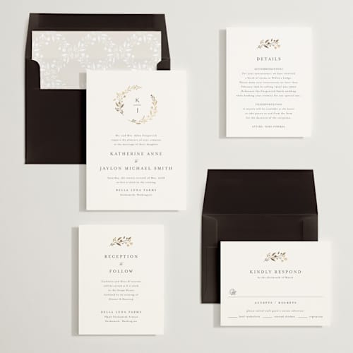 This is a cloudy foil stamped wedding invitations with foil pressed by Jennifer Postorino called embrace printing on signature in standard