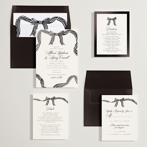 This is a diamond foil stamped wedding invitations with foil pressed by Chris Griffith called all tied up printing on signature in standard