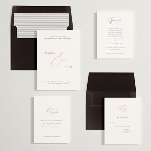 This is a cotton foil stamped wedding invitations with foil pressed by Angela Thompson called eloquent printing on signature in standard