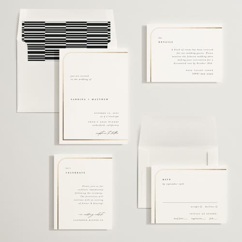 This is a cotton foil stamped wedding invitations with foil pressed by Carolyn Nicks called tuxedo printing on signature in standard