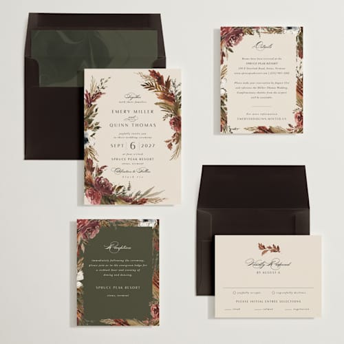This is a autumn foil stamped wedding invitations with foil pressed by Kate Ahn called poetique printing on signature in standard